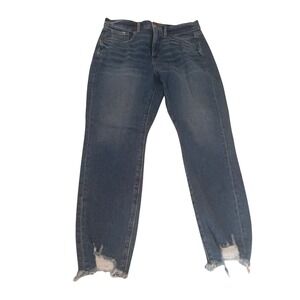 Loft High Waist Skinny Jeans Size 8 29 Medium Wash Distressed Frayed Step Hem